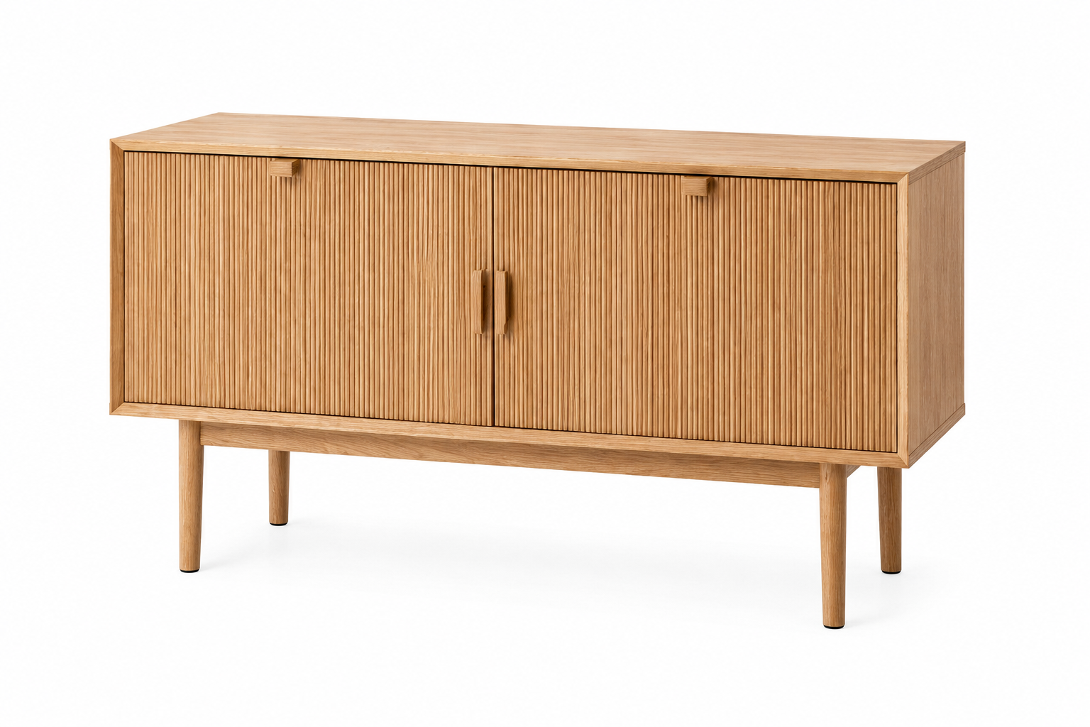 Modern Freestanding Storage Cabinet with Double Doors & Open Shelves, Wooden Accent Cabinet for Living Room, Entryway & Dining Room, Natural Oak Finish
