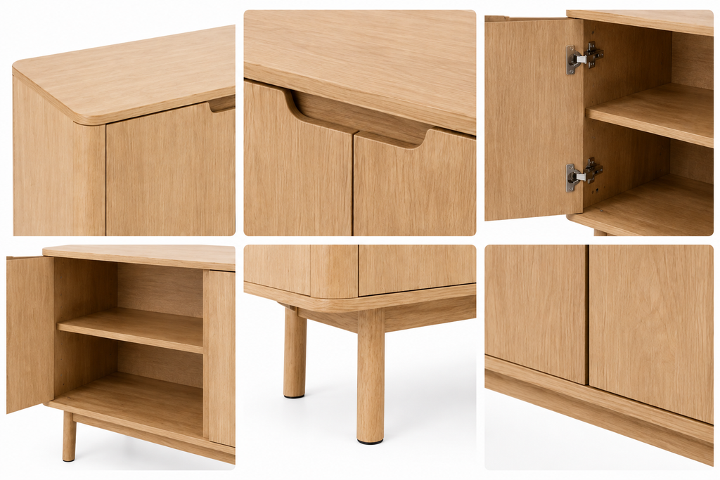 Modern Natural Wood Sideboard Buffet Cabinet with 4 Doors, Mid-Century Storage Cabinet for Living Room, Dining Room & Entryway