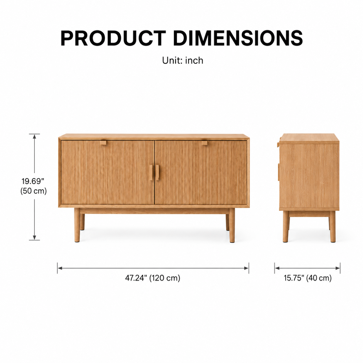 Modern Freestanding Storage Cabinet with Double Doors & Open Shelves, Wooden Accent Cabinet for Living Room, Entryway & Dining Room, Natural Oak Finish
