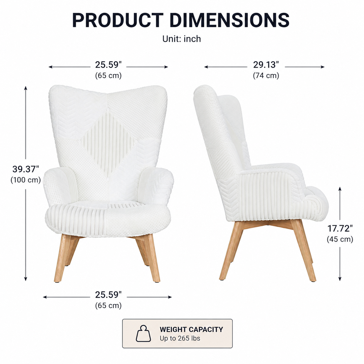 Modern Teddy Fleece Accent Chair with High Back, Upholstered Wingback Armchair, Soft Lounge Chair with Solid Wood Legs for Living Room, Bedroom & Reading Nook