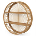 Modern Round Wall Shelf with Wooden Shelves, Decorative Metal Hanging Display Shelf for Living Room, Bedroom, Bathroom & Entryway